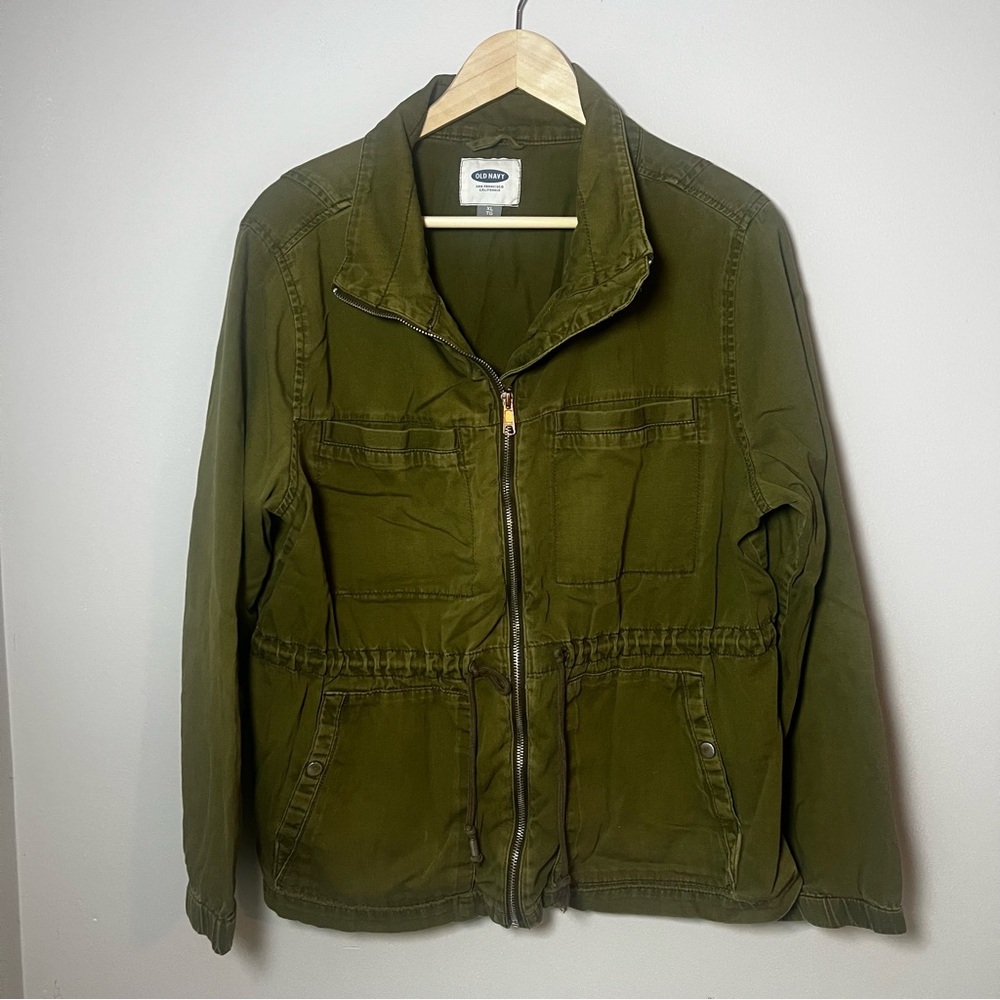 Old Navy Utility Jacket Women’s XL Army Green Full Zip Adjustable Waist